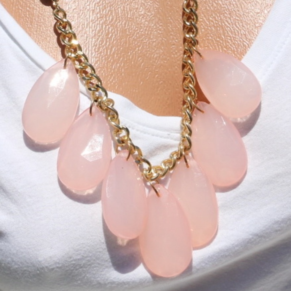 Long Chunky Teardrop Statement Necklace Pale Pink - Picture 3 of 5